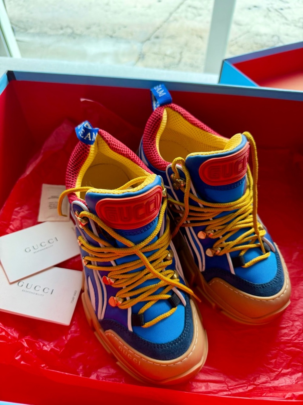 Gucci Bright Blue and Yellow Multi-Accent Sneakers